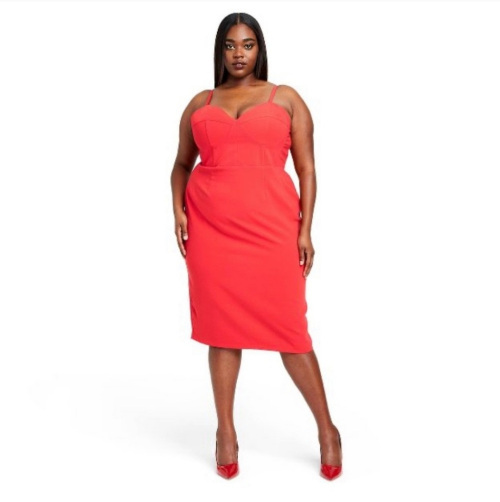 NWT Sergio Hudson x Target red bodycon bustier dress with spaghetti straps and v
